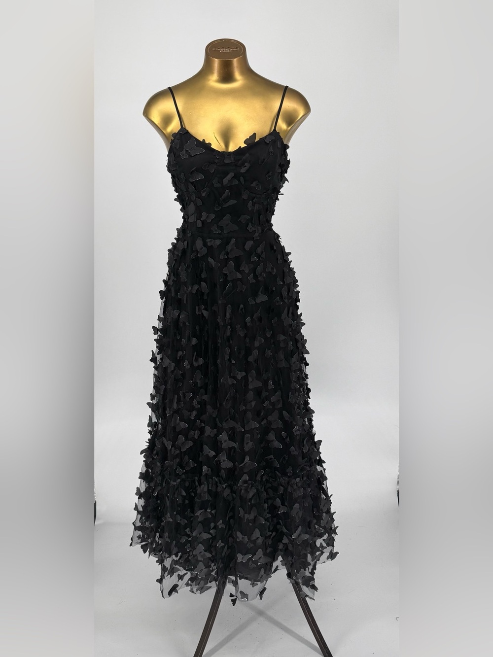 Betsey Johnson Black Butterfly-Appliqué Spaghetti Strap Maxi Dress Size Medium
